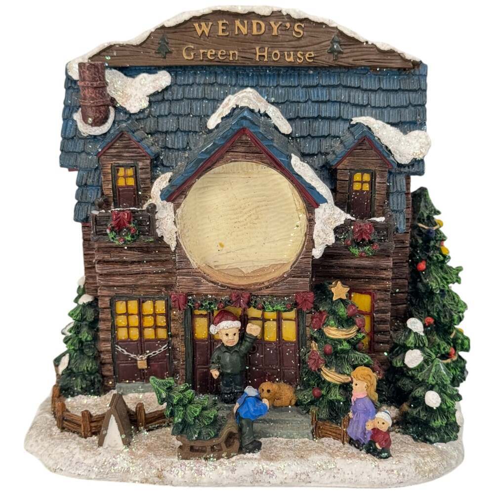 Christmas Village House Miniature Snow Winter Sleigh Tree Wendy's Green House